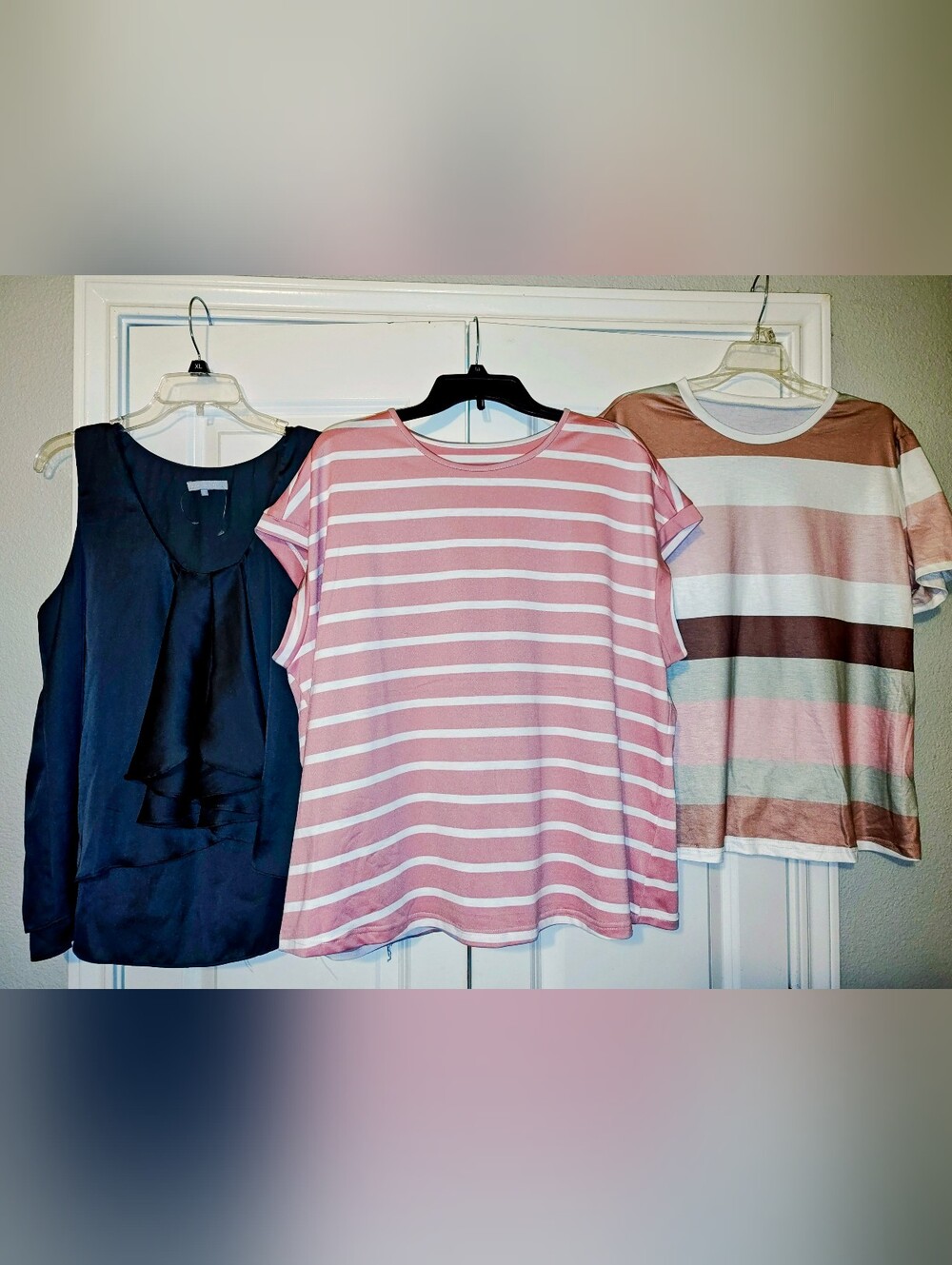 SHEIN Pink & White Striped Short-Sleeve Tee
